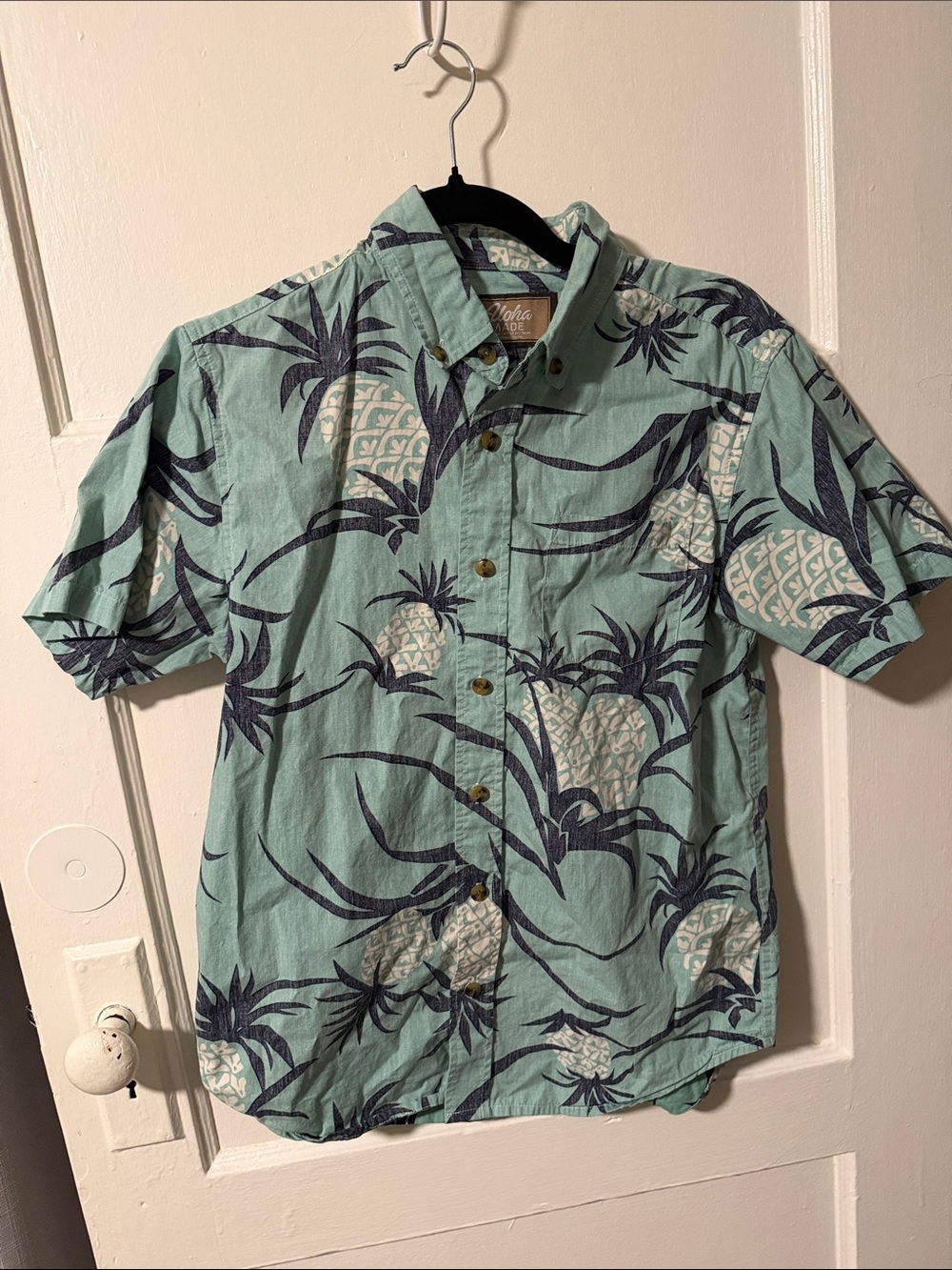 Aloha Made Men's Mint Hawaiian Print 100% Cotton Sleeve Import Sz Medium